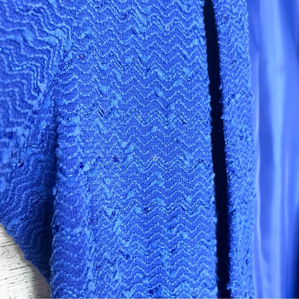 Blue Sequin Sparkle Knit Open Front Cardigan Blazer Jacket Size 14 - Image 7