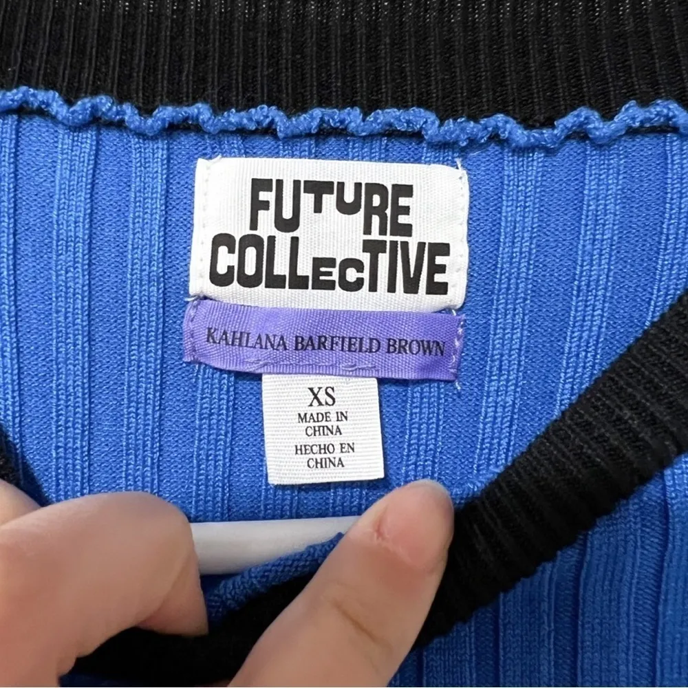 FUTURE COLLECTIVE Ribbed Sweater Long Sleeve Dress Cobalt Blue Black Sz XS - Image 8