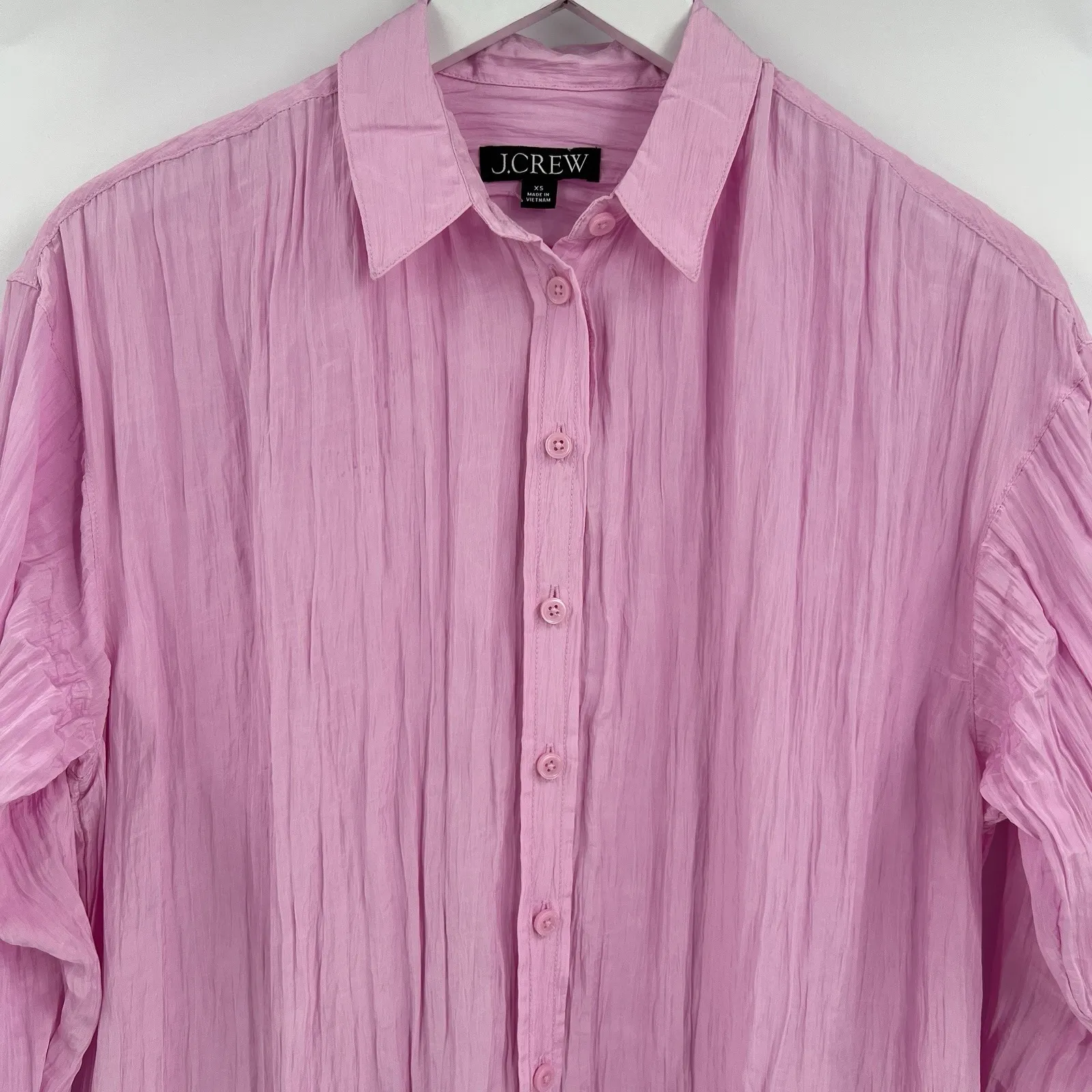 J. Crew Belted Midi Shirt Dress Pink Washed Nylon Crinkle Long Sleeve Size‎ XS - Image 4