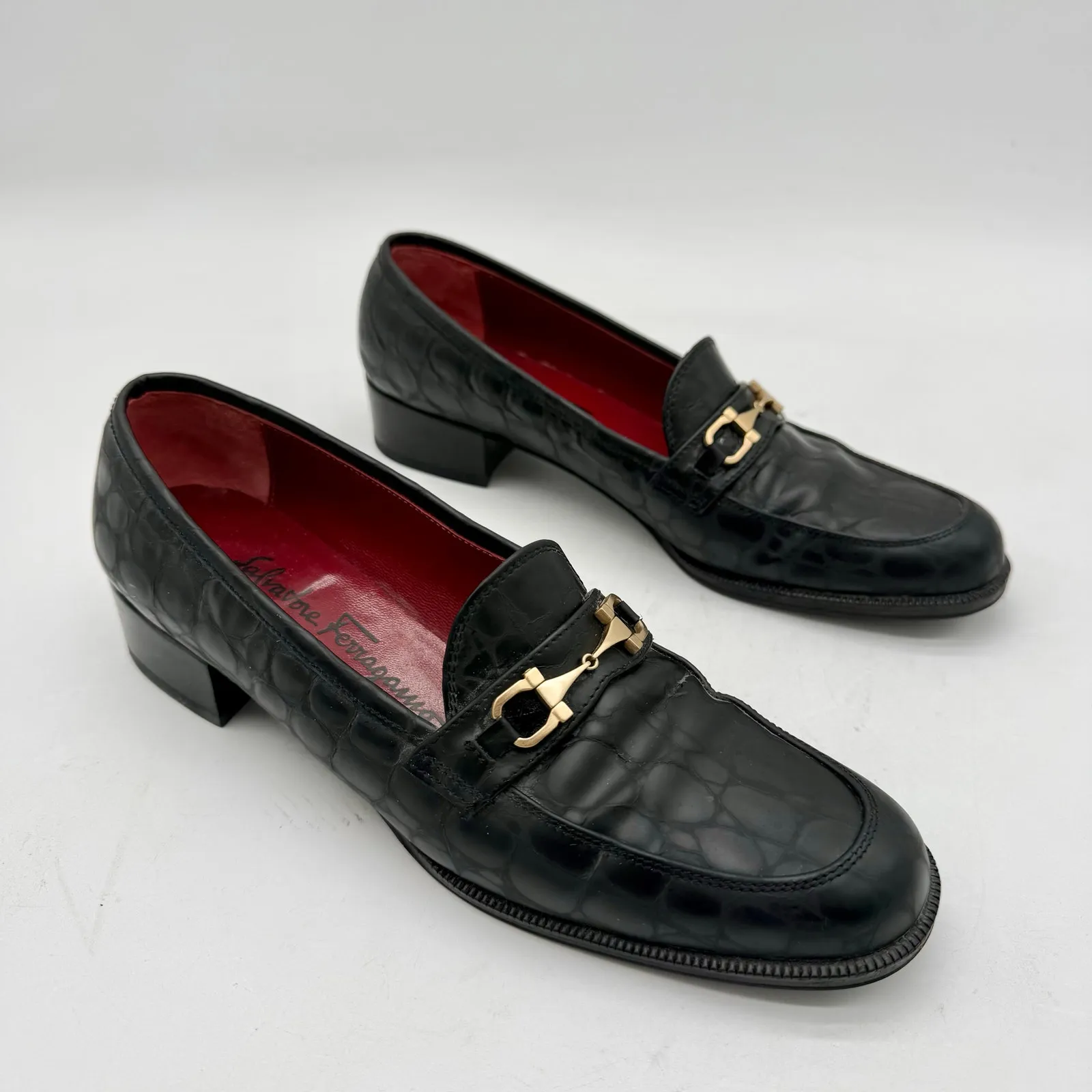 Salvatore Ferragamo Sport Black Horsebit Loafers Women's 7 4A Ultra Narrow - Image 3