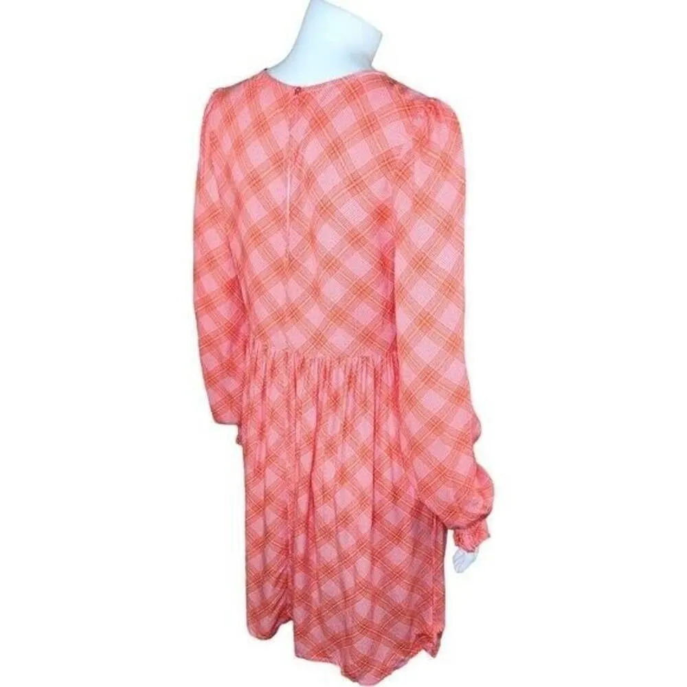 BP. Womens Small Pink Red Ian Bias Plaid Long Balloon Sleeve Midi Dress NWT - Image 9