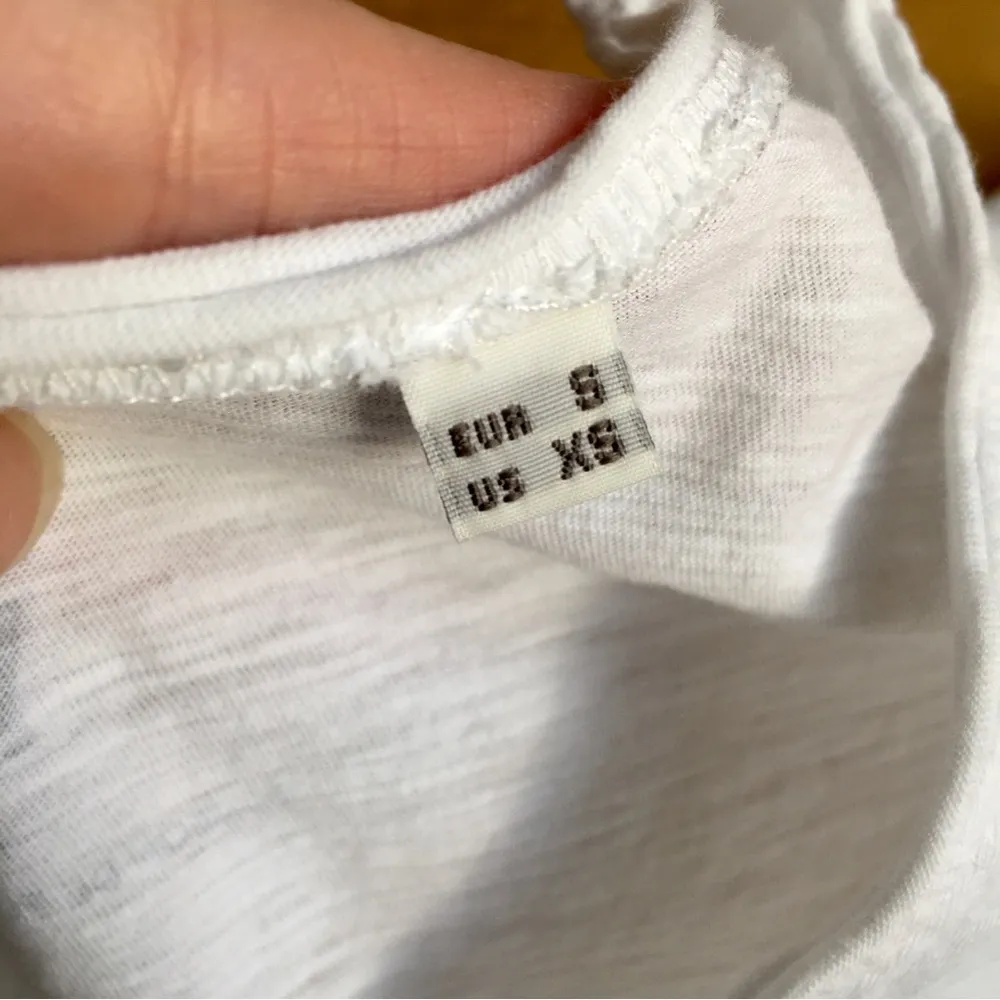 YUJ Paris “WE SHOULD ALL BE YOGIS” Scoop Neck Fitted Tee, White, Black, Size XS - Image 6