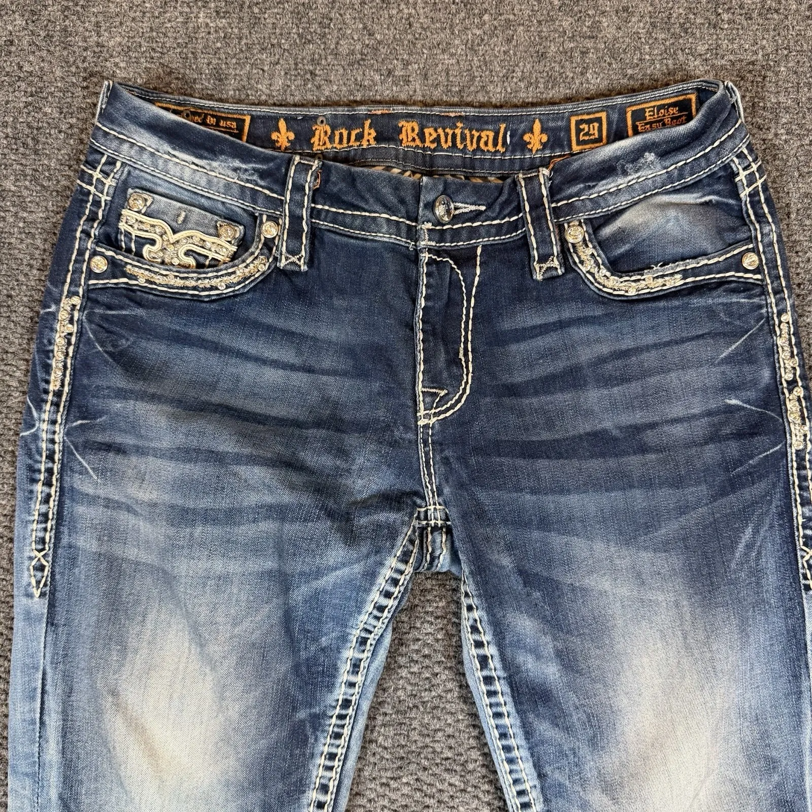 Rock Revival Jeans Womens 29 Blue Eloise Easy Bootcut Thick Stitch Bling Y2K Mid - Image 3