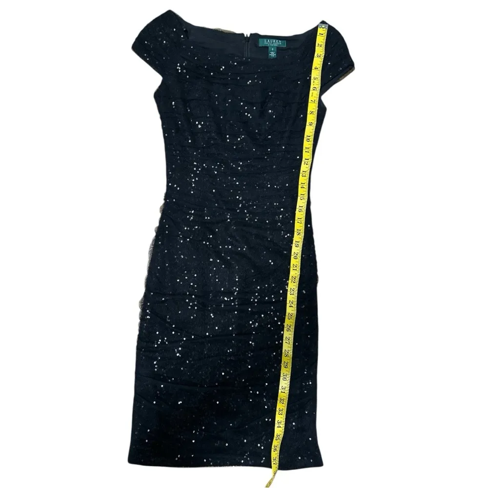 Lauren Ralph Lauren sequined ruched cocktail dress black cap - Image 6