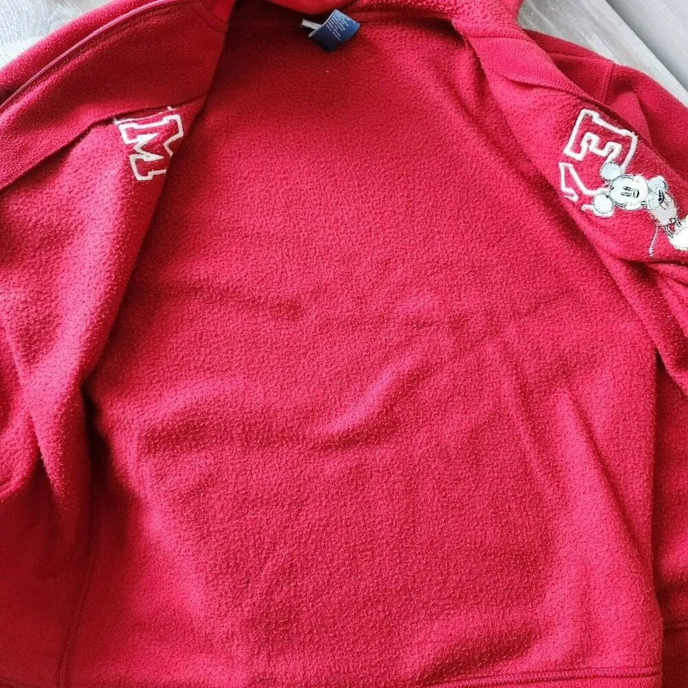 Disney Vtg 90s Red Long Sleeve Mickey Full Zip Fleece Drawstring Hoodie Size 3X - Image 11