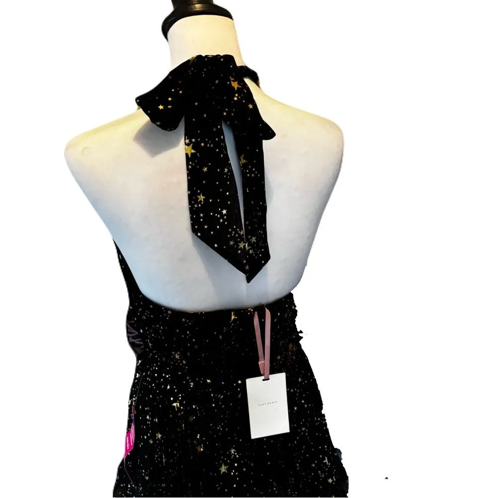NWT Alex Marie Black and Gold Tiered Pleated Halter Maxi Dress – Size 4 - Image 10