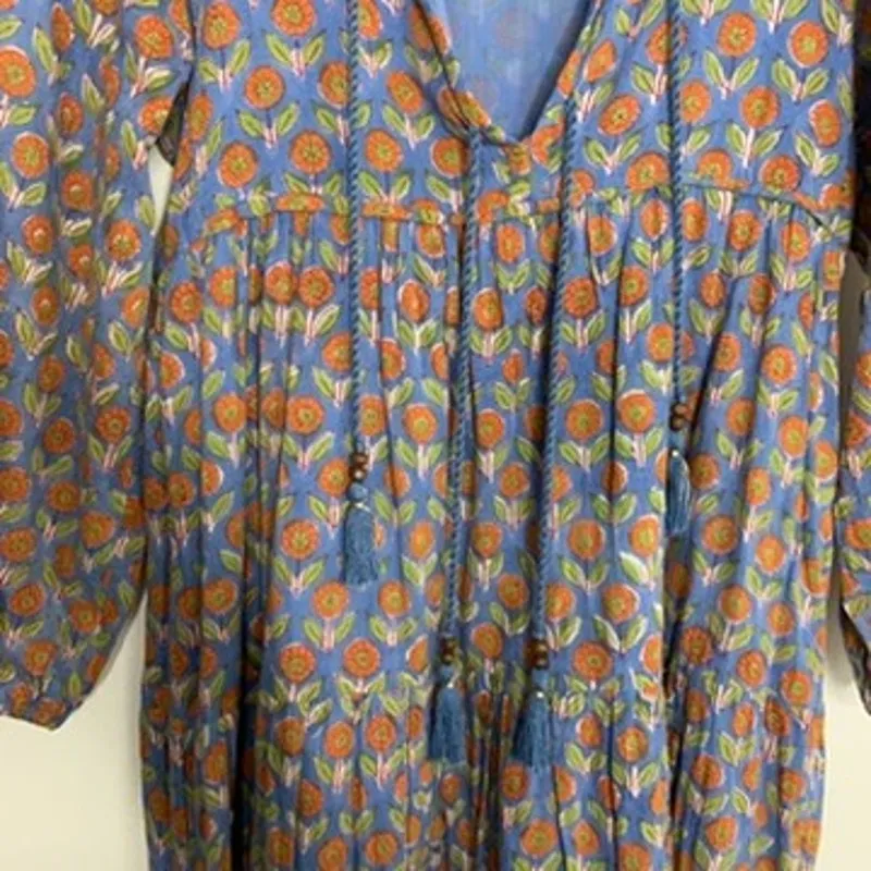 Emerson Fry India Collection Heirloom Maxi Dress Wednesday Flower Blues Womens Blue Size XS - Image 8