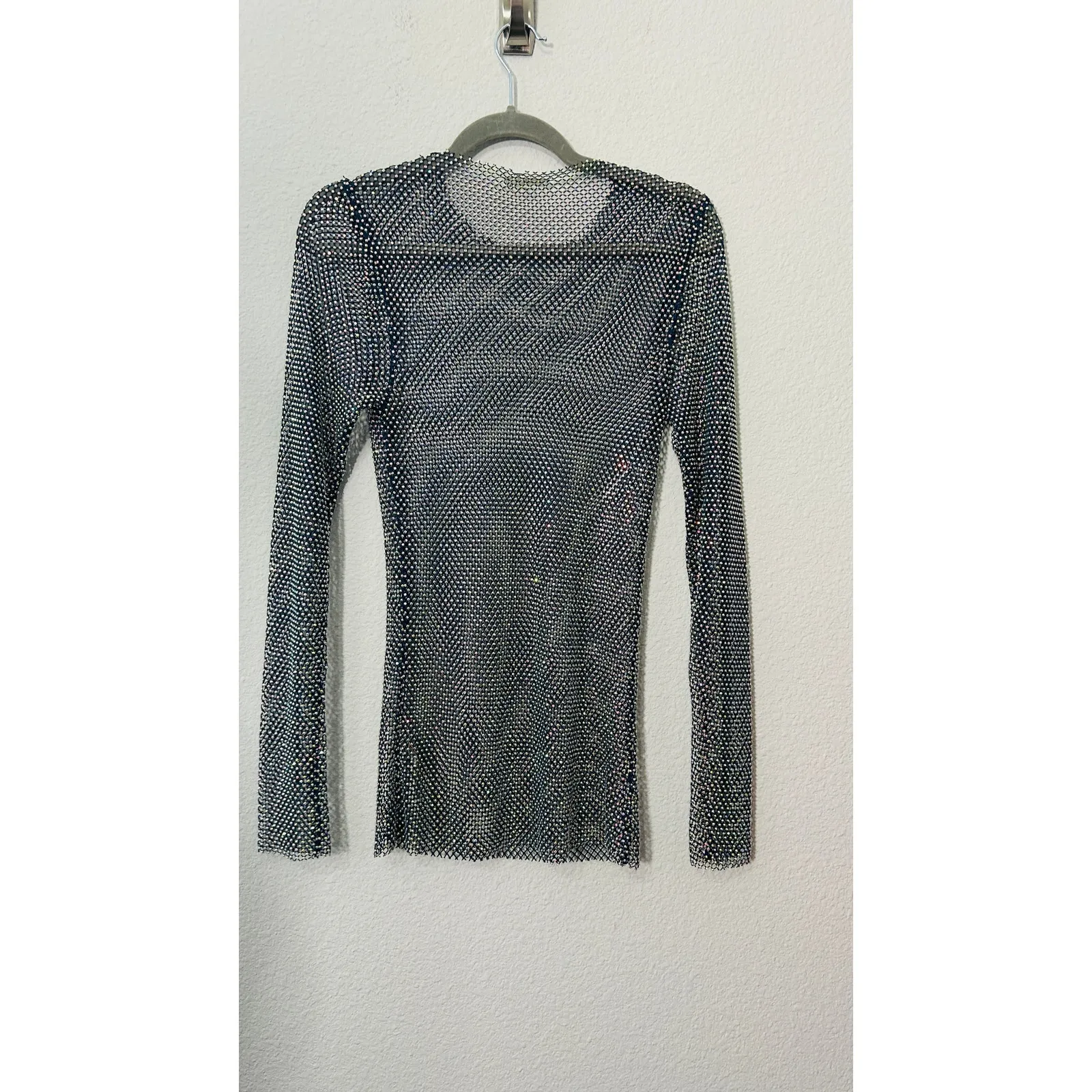 NEW Free People Women's Navy Filter Finish Long Sleeve Metallic Mesh Small Punk - Image 12