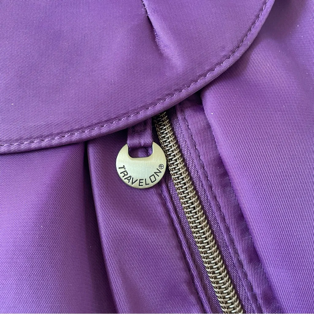 Travelon Purple Hobo Zip Crossbody 5 Point Anti Theft Purse Travel Bag - Image 2