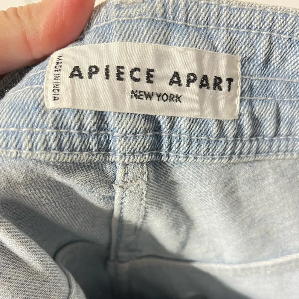 Apiece apart light wash high waisted  cropped frayed hem denim jeans - Image 6