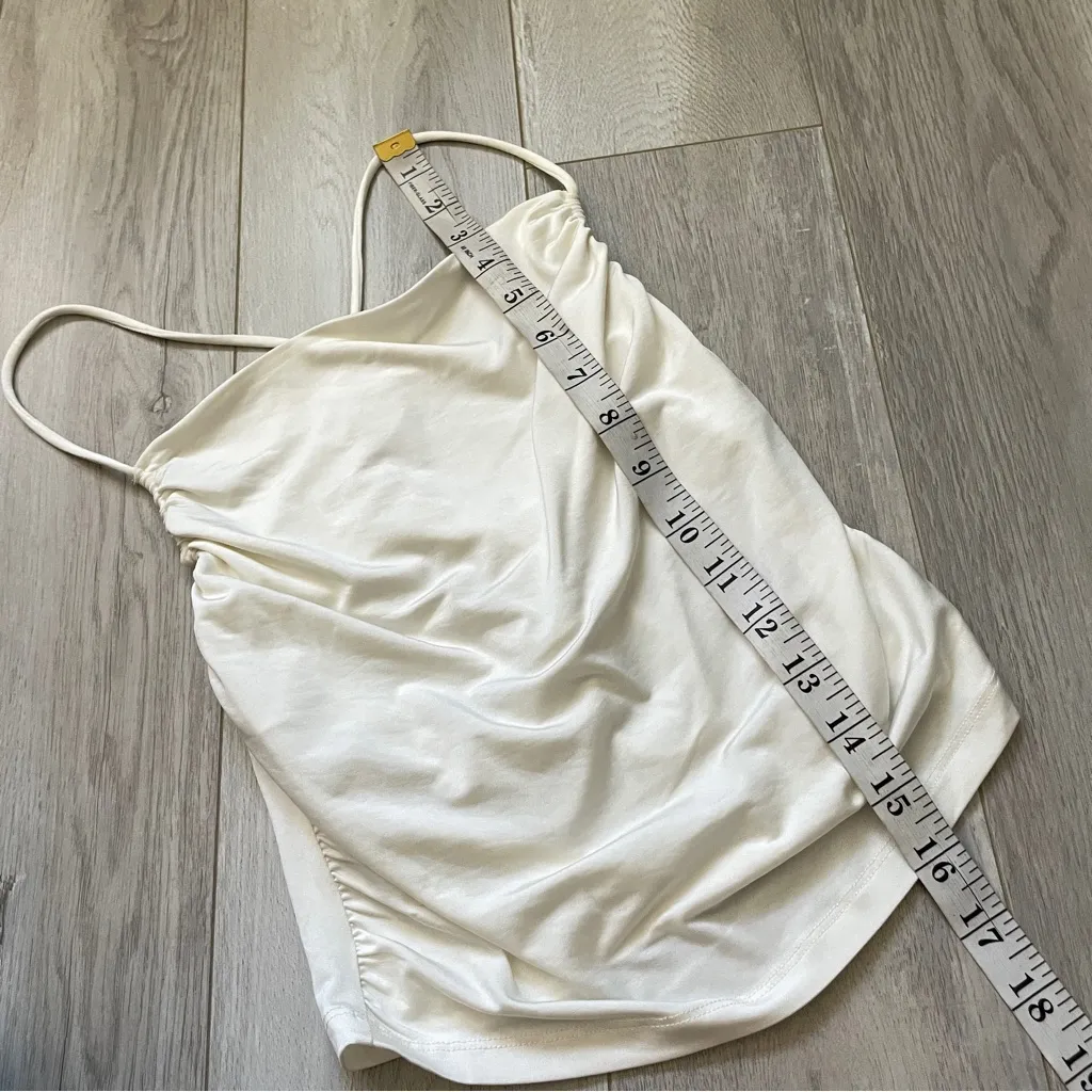 & Other Stories Tank Top ruched crop tie back womens Cream (xsmall) going out - Image 4