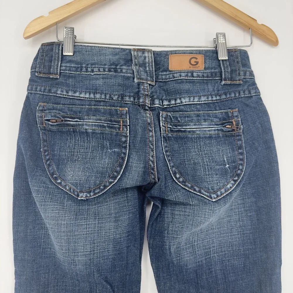 G By Guess Blue Jeans Claudia Bootcut Denim Women Size 27 Zip Pockets - Image 5