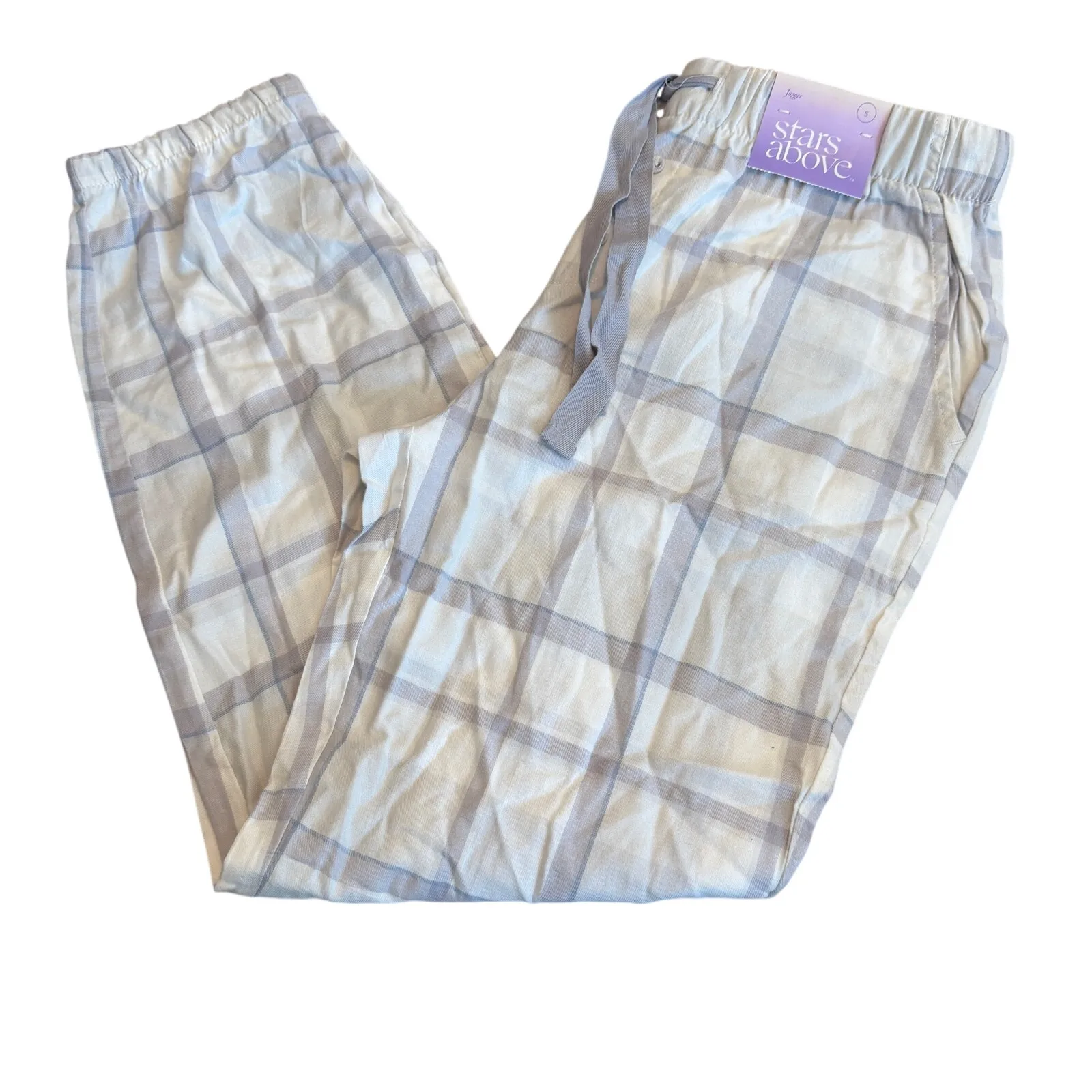 Stars Above Women's Cream and Gray Flannel Jogger Pants - Size Small - NWT - Image 10