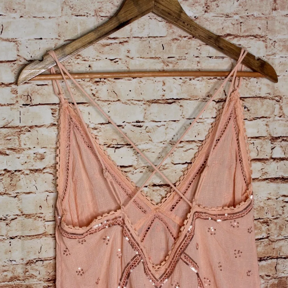 Free People | Chloe Embroidered Slip Mini Dress in Sweet Peach - Image 6