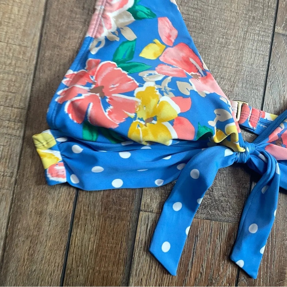 Time and Tru Womens Swim Bikini Top Blue Floral Ruffle Tropical Size Large - Image 4