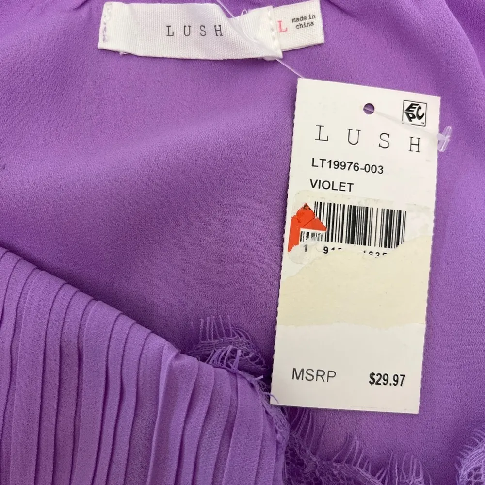 Lush Purple Pleated Lace Trim Cami Size Large NWT Nordstrom - Image 6