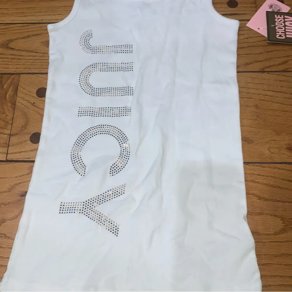 Juicy Couture Pam Gela Rib Tank Tank Rhinestone Logo Retro White Women's Medium - Image 2