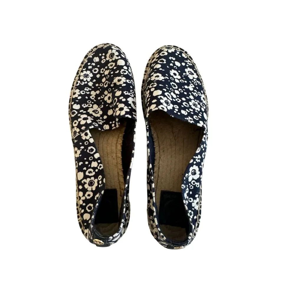 TORY BURCH Navy White Floral Espadrille Flats Size 8.5 - Image 10