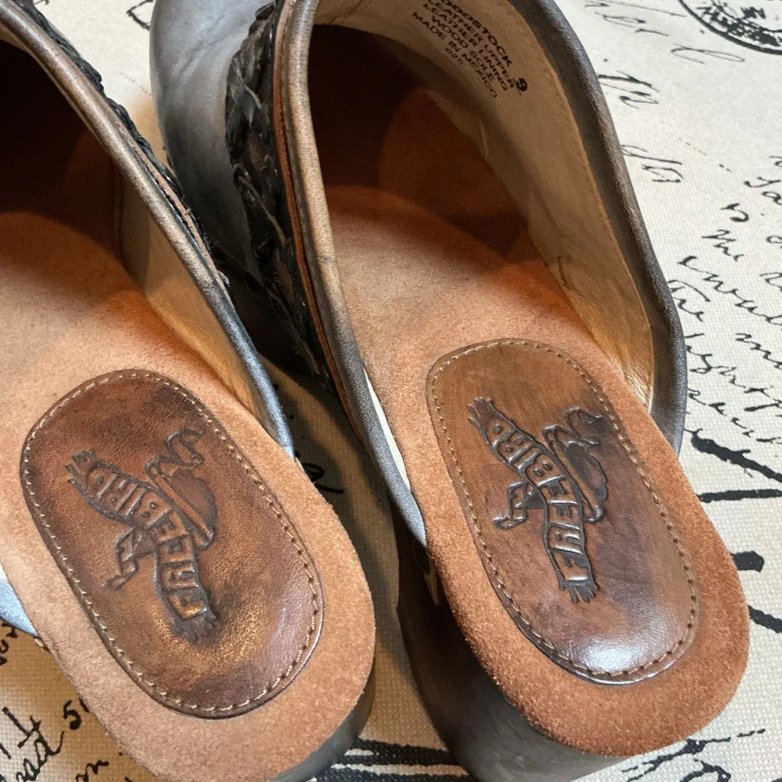 Freebird Woodstock Platform Clogs Wood Heel Leather Lace Up Gray Size 9 - Image 9