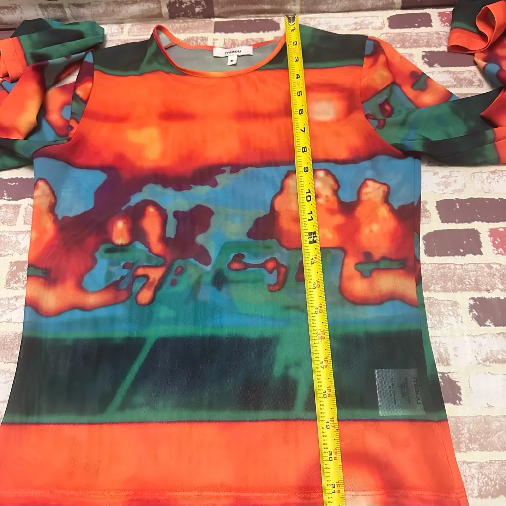 Miaou Multicolor Abstract Long Sleeve Blouse Size M Green Size M - Image 9