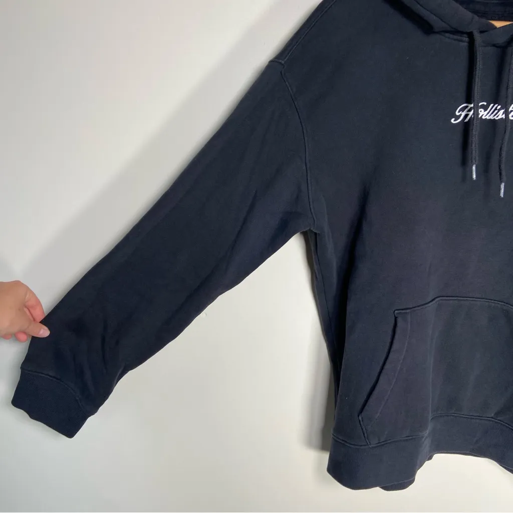 Hollister Black Hoodie Logo Oversized Cotton Minimal Comfy Loungewear Size L - Image 2