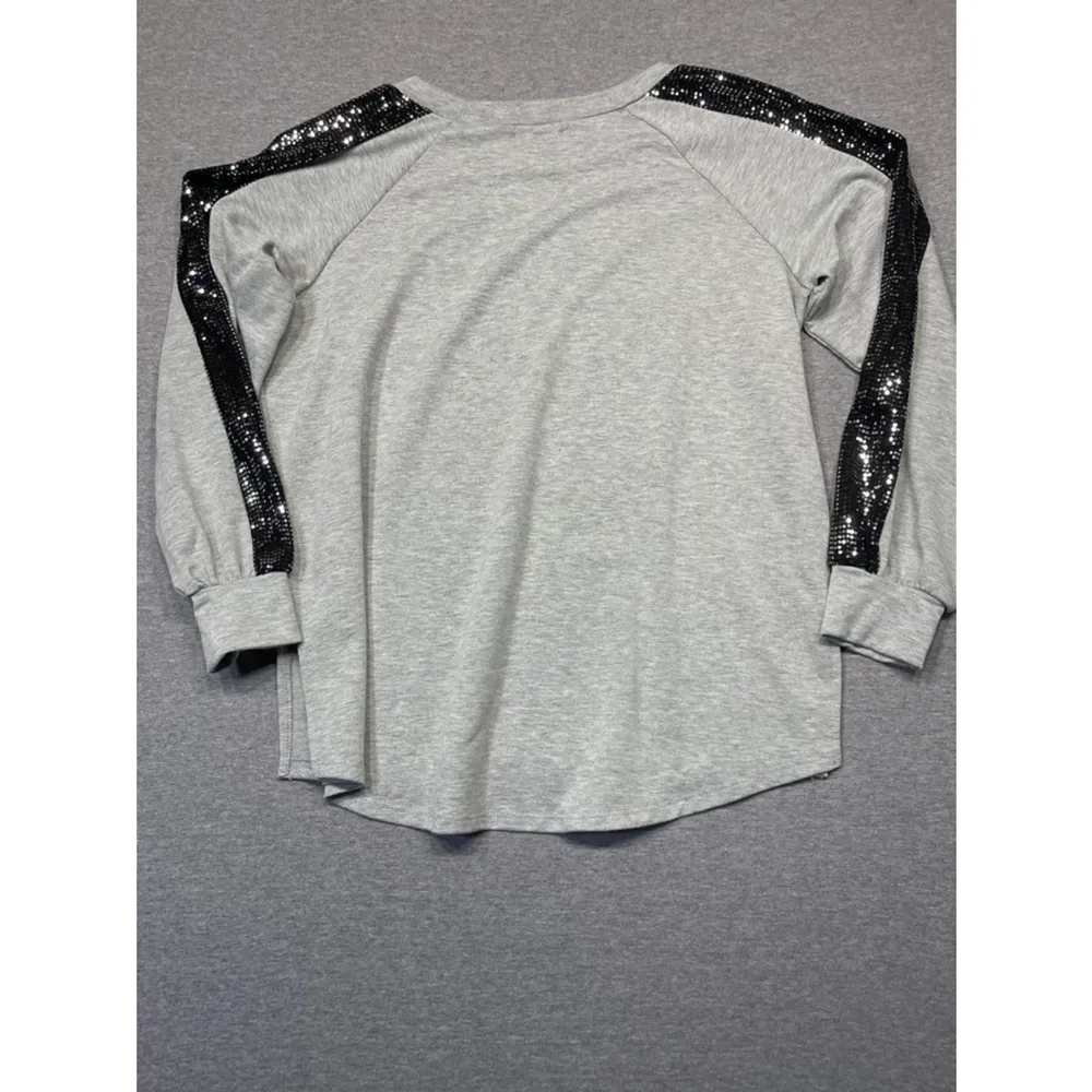 Women's White Birch Gray & Black Sequined Long Sleeve Shirt Size S - Image 4