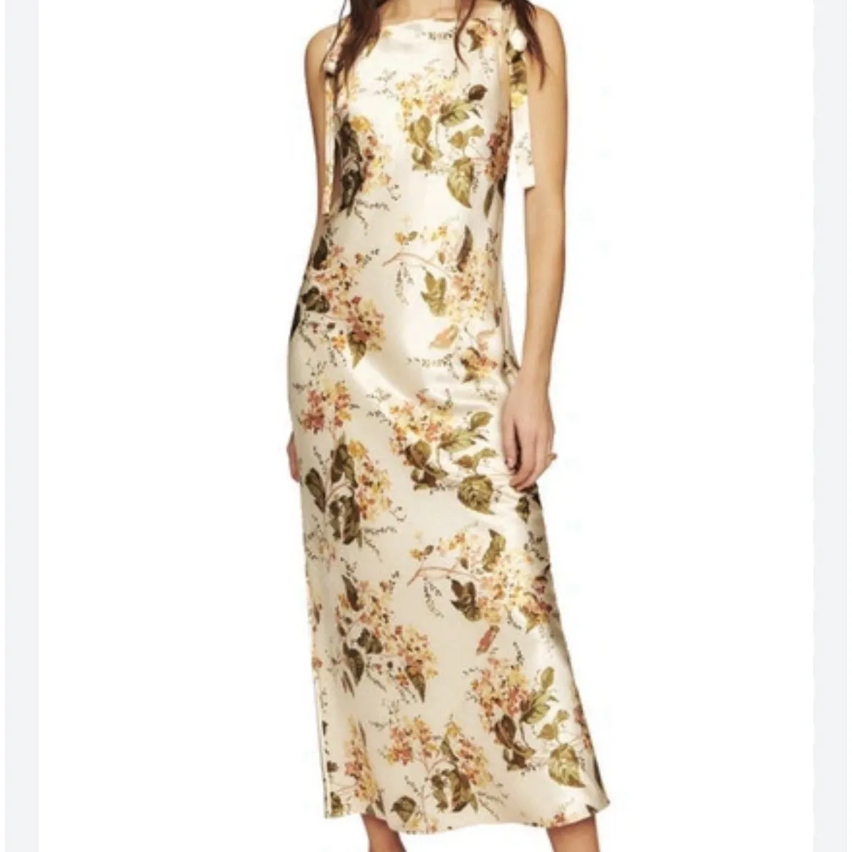 Reformation Aden‎ Bow-detailed Foral Print Silk Charmeuse Midi Dress Medium M - Image 2