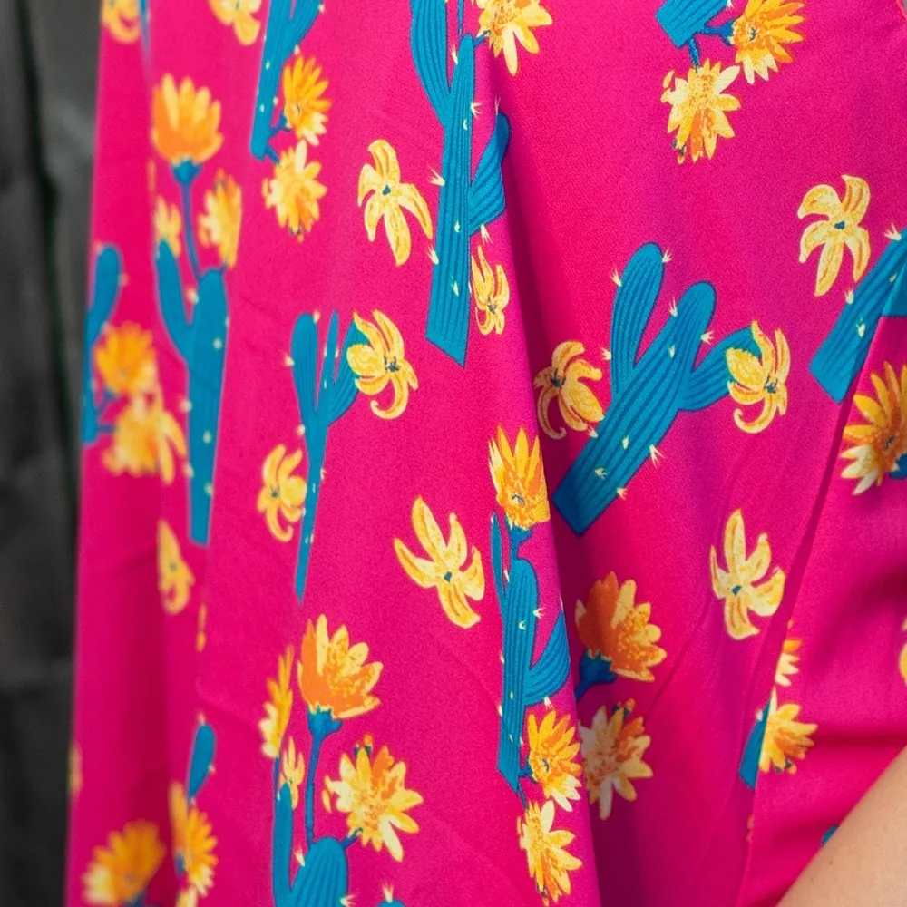 Peach Love California Cactus Flower Sleeveless Swing Dress in Pink - Medium, NWT - Image 5