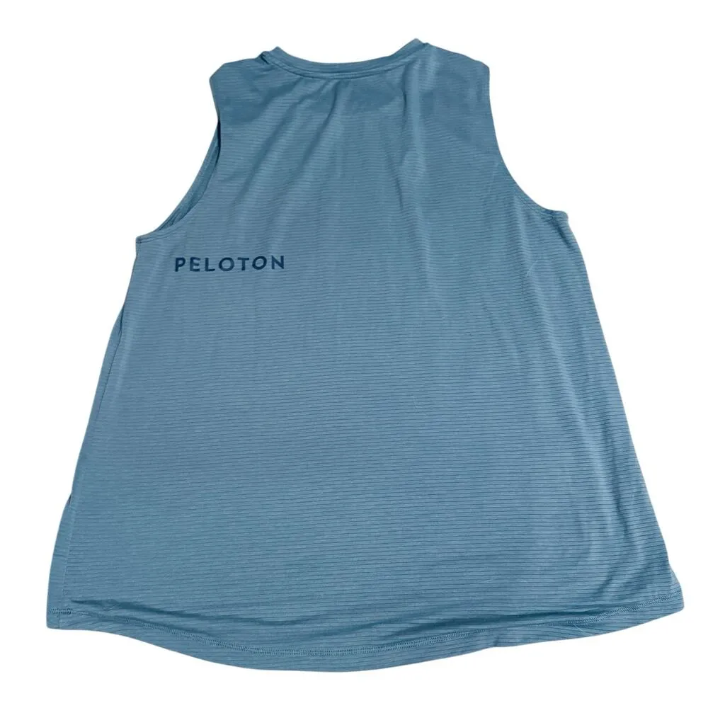 Peloton Size XL Women Athletic‎ Tank Top Thin Striped Blue Sleeveless Smocked - Image 2