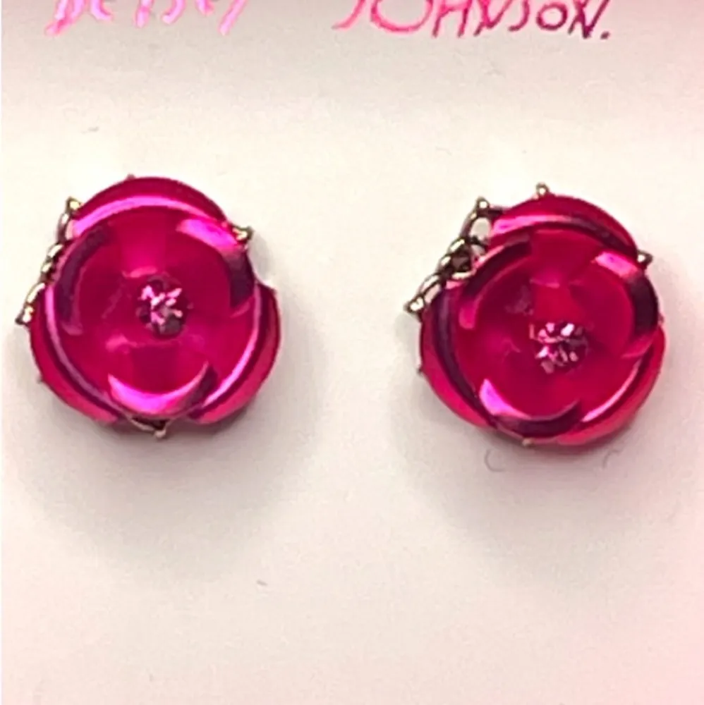 Betsey Johnson Rose Earrings Hot Pink - Image 2