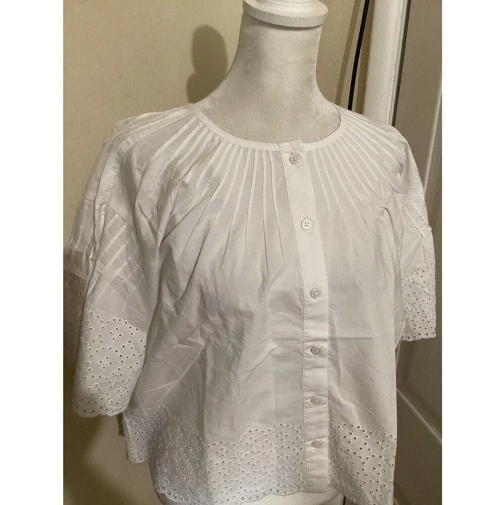 J. Crew Flawed Jolie Top in Eyelet Cotton Poplin White Short Sleeve S - Image 3