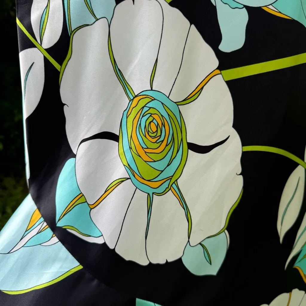 Russell‎ Scott 100% Silk Floral Knee Length Skirt Teal Black Mermaid Size 8 Blue - Image 5