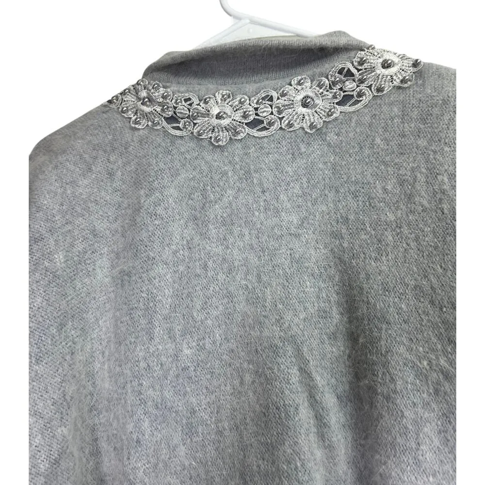 Beldini Vintage Gray Angora Beaded Sweater Cardigan Medium - Image 15