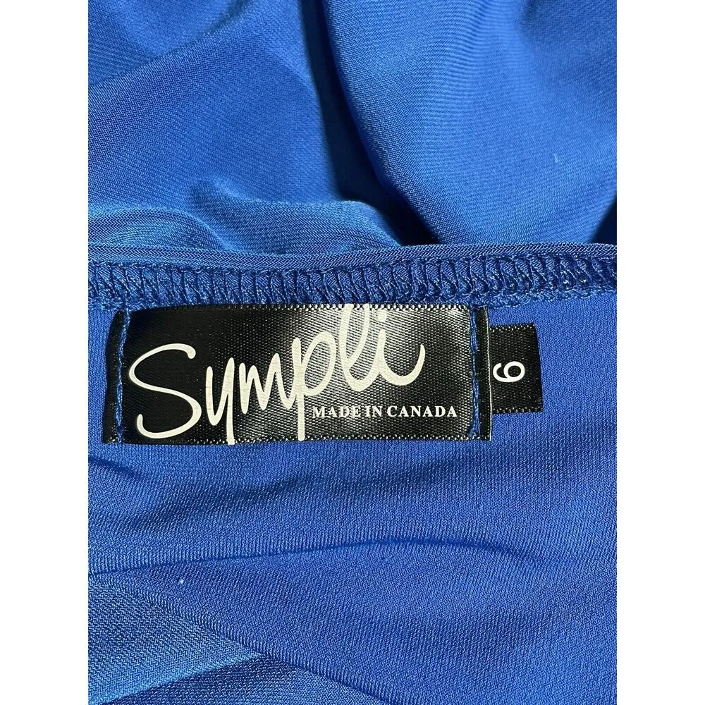 SYMPLI Womens Size 6 Solid Blue Hi Low Stretch Tunic Top Shirt Lagenlook Artsy - Image 5