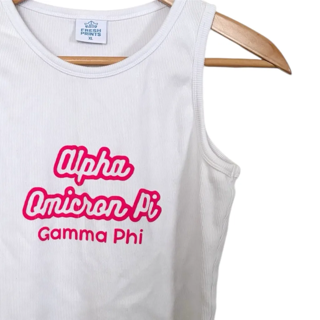 💥 Alpha Omicron Pi Gamma Phi White Cropped Top Size XL - Image 2