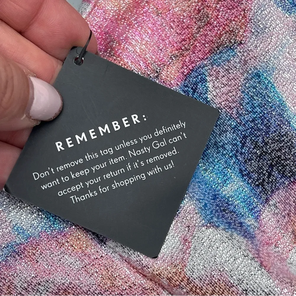 NASTY Gal floral shiny jacquard cut out halter romper shorts  Sz S - Image 11