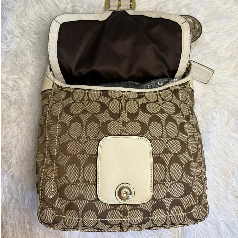 y2k COACH 2007 Bleeker 11434 Brown Bone Canvas Flap Shoulder Bag - Image 8