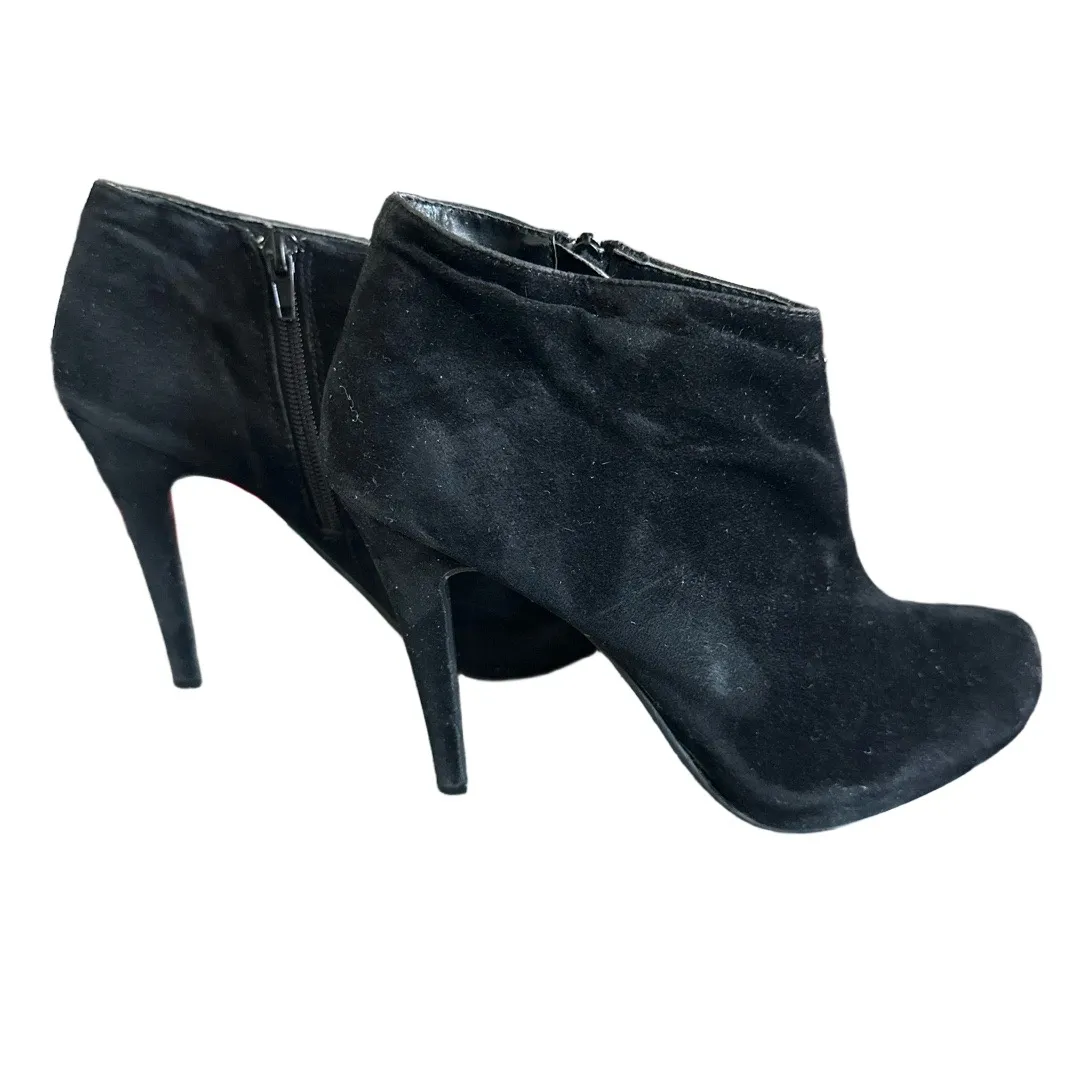 LAT Booties Womens Black Faux Suede Round Toe High Heel Chic Size 8 - Image 4