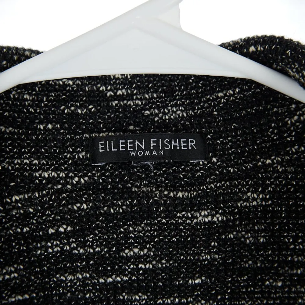 Eileen Fisher Black Notch Classic Collar Tweedy Organic Cotton Knit Blazer - Image 5