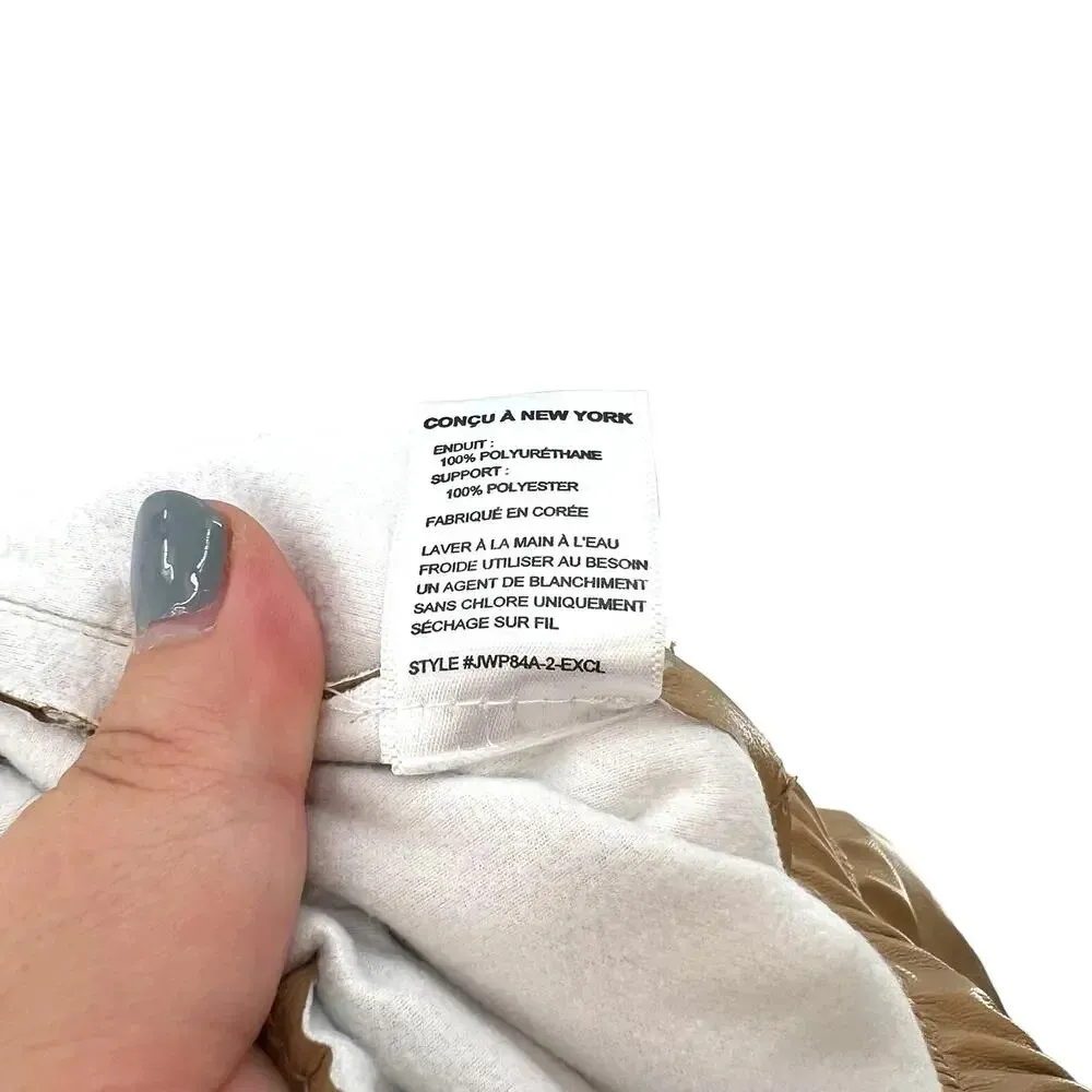 Intermix Kiston Cropped Vegan Leather Pants Beige Drawstring Waist Size 8 - Image 12