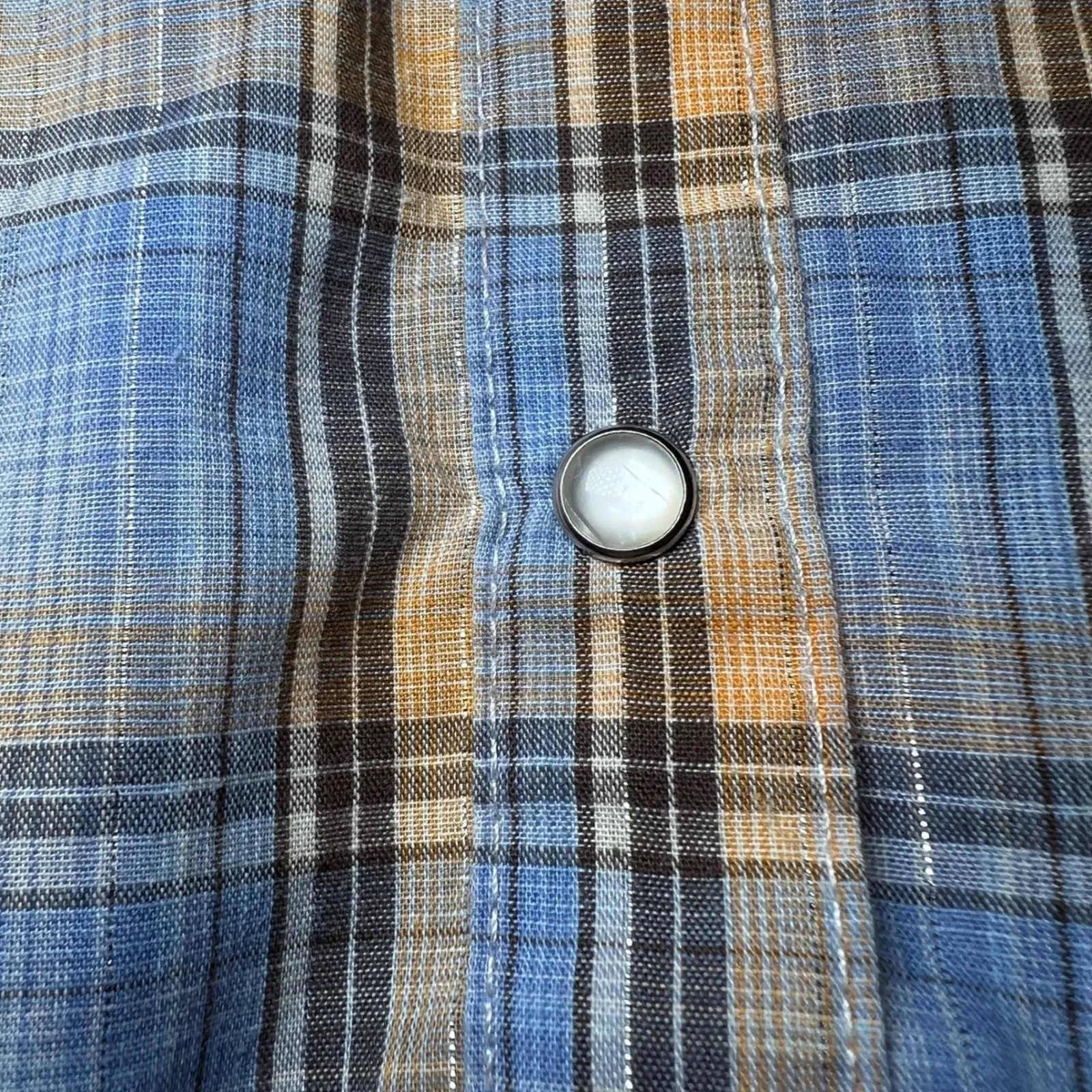 Wrangler Vintage Wrancher Western Shirt Women Medium Blue Plaid Short Sleeve Y2K - Image 12