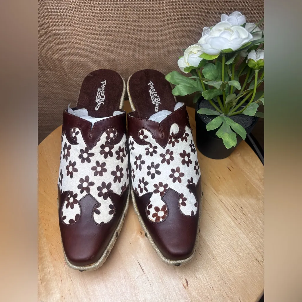 🌼RARE VTG Paris Blues size #9 Brown Floral Women's Clogs daysi print cow 🐄 🌼 - Image 4
