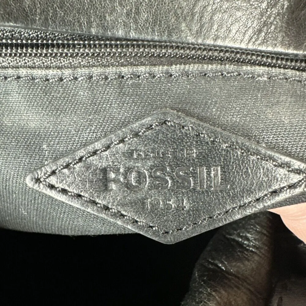 Fossil Emma Satchel Crossbody Leather Purse Handbag Two Tone Black Charcoal Gray - Image 10