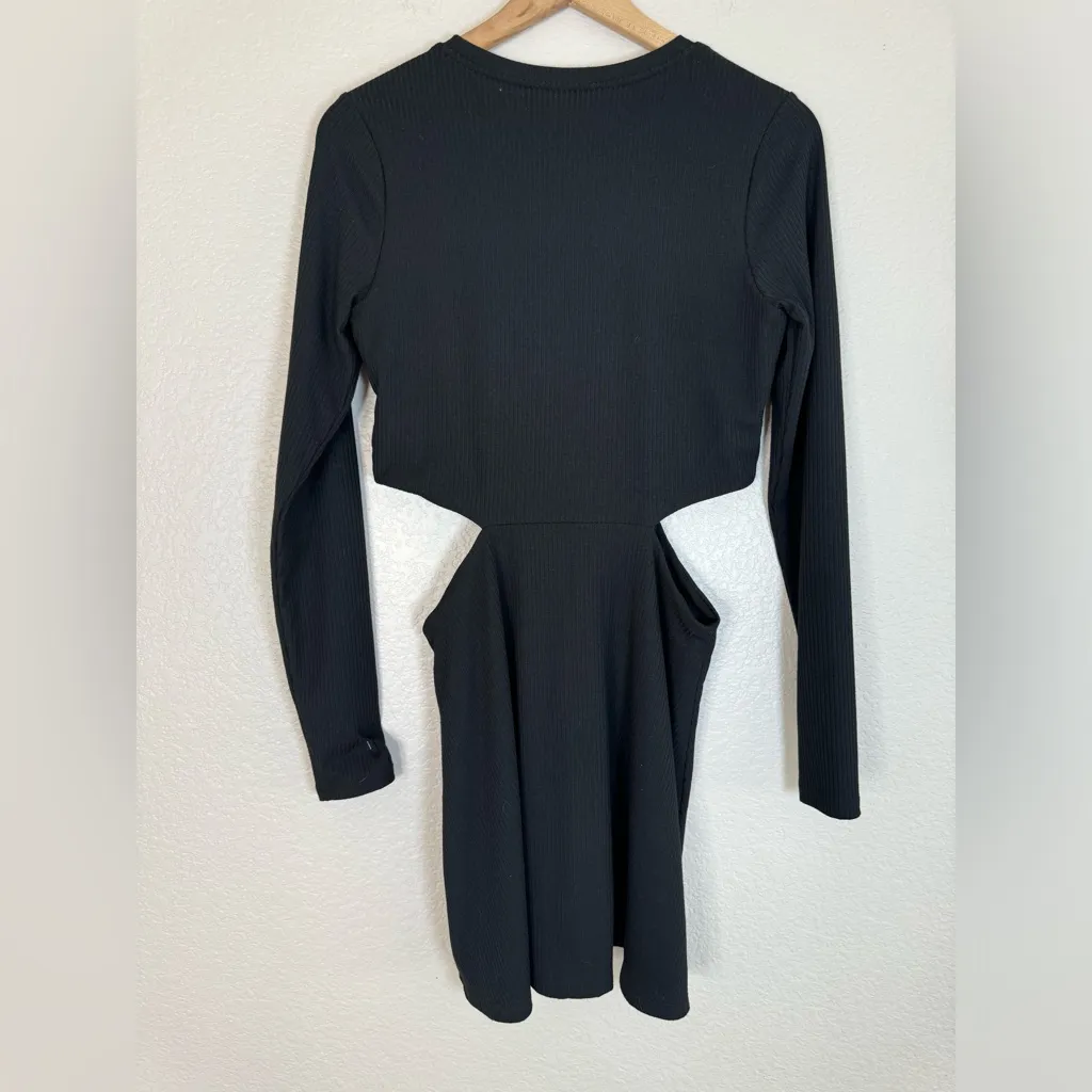 AFRM Revolve Marlowe Rib Cutout Long Sleeve Black Mini Dress Medium $98 - Image 5