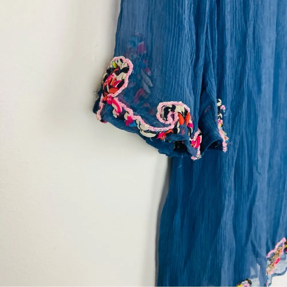 Antica Sartoria blue semi sheer embellished tie front tunic. Size small - Image 5