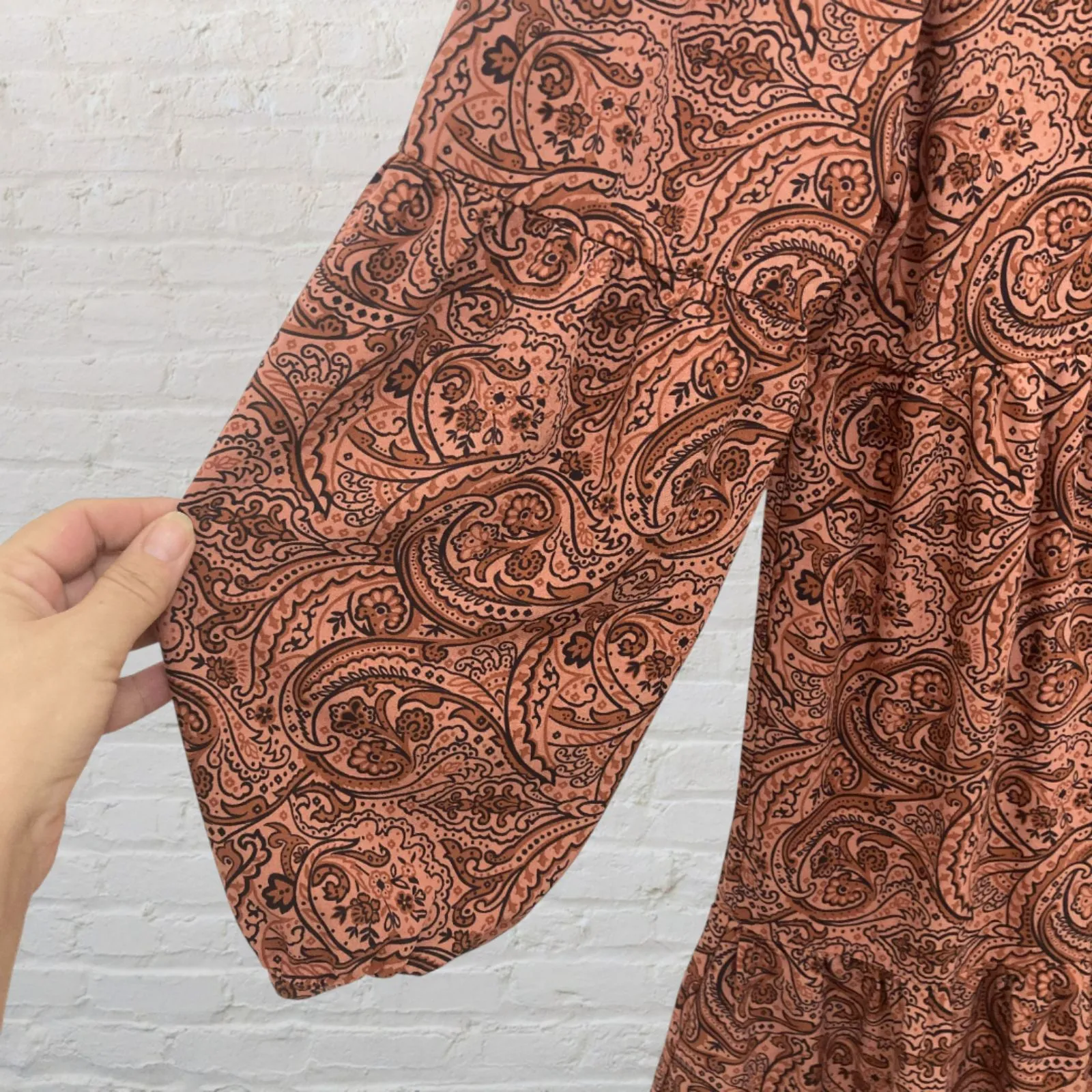 Lucky Brand Rust Orange Paisley Babydoll Dress M Boho Flowy Tiered - Image 8