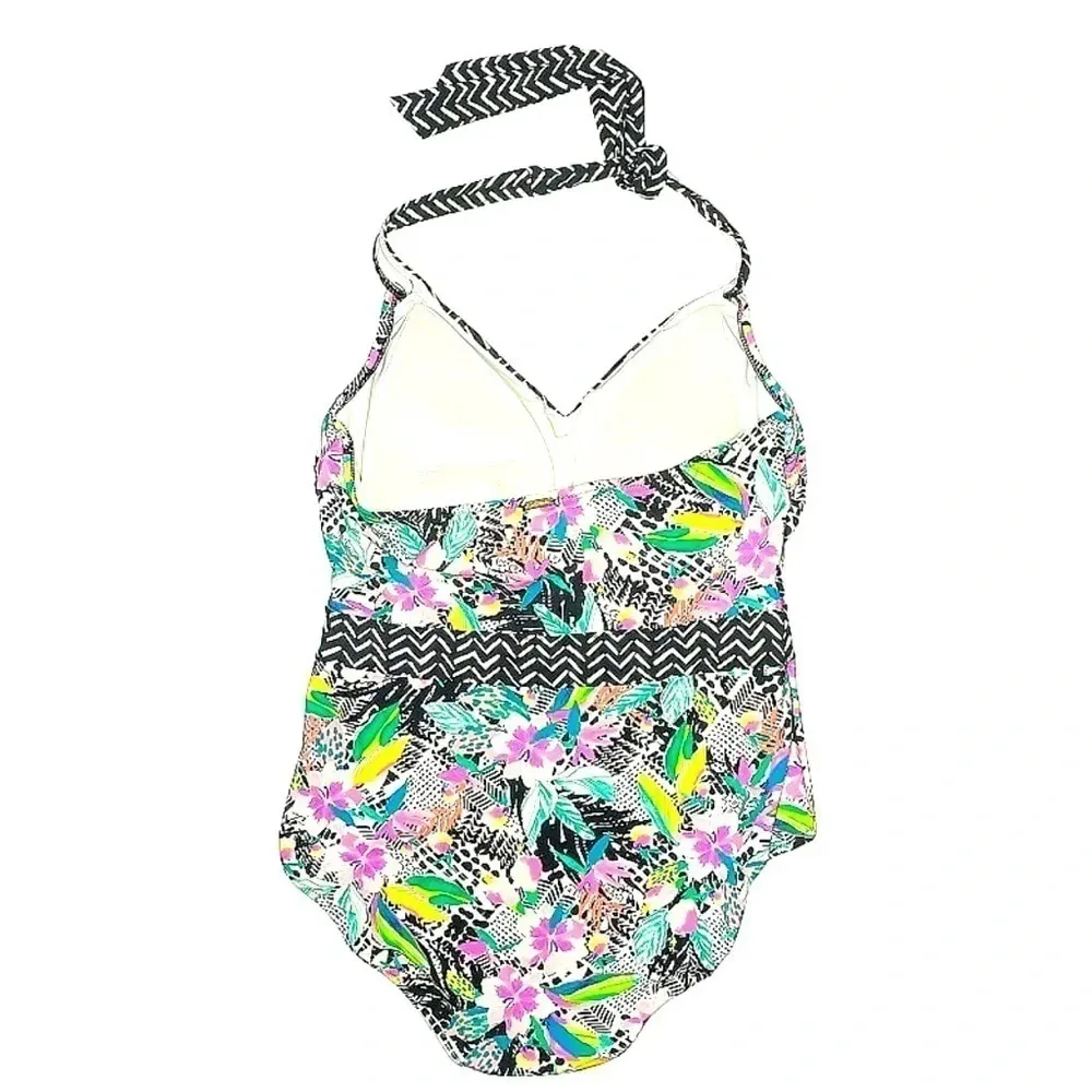 Lands End | Coastal Pool Tropical Floral Boho Halter One Piece Swimsuit Size 14 - Image 2