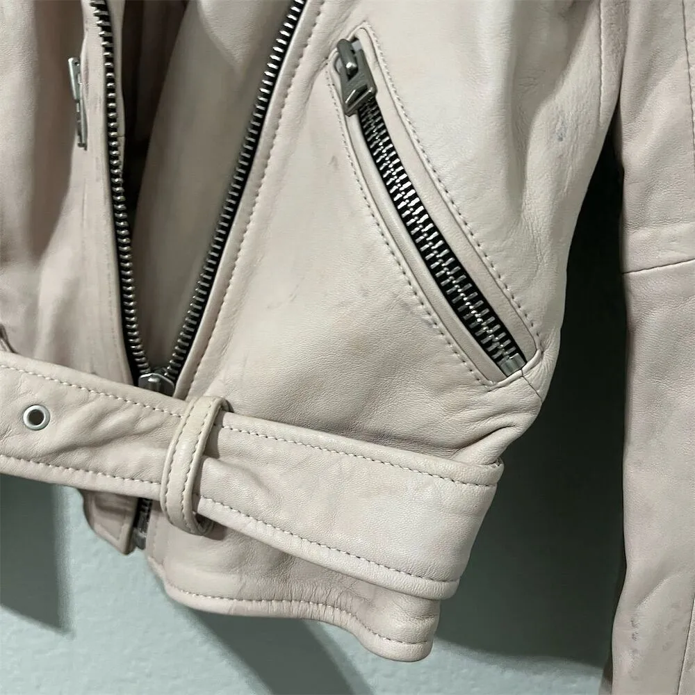 AllSaints Women's Balfern Biker Jacket Size 0 Pink Asymmetrical Zip Casual - Image 7