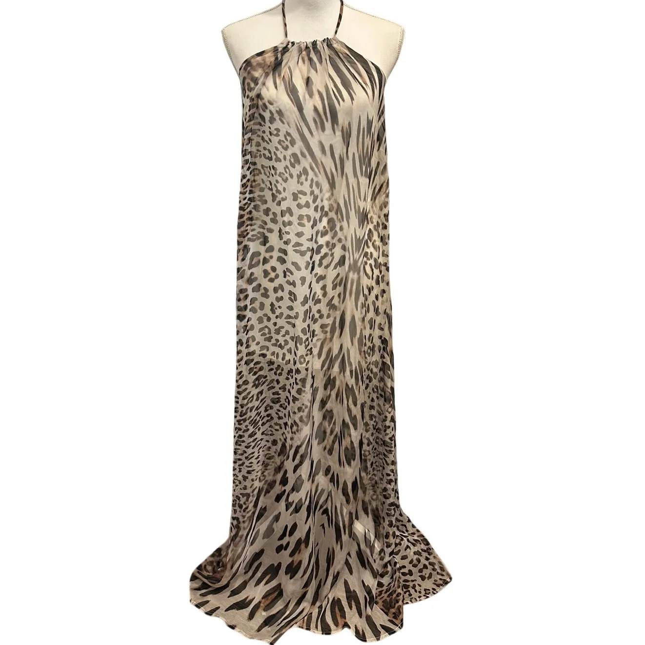 Young Fabulous & Broke YFB Gila Halter Maxi Dress Leopard Print Medium Coastal - Image 3