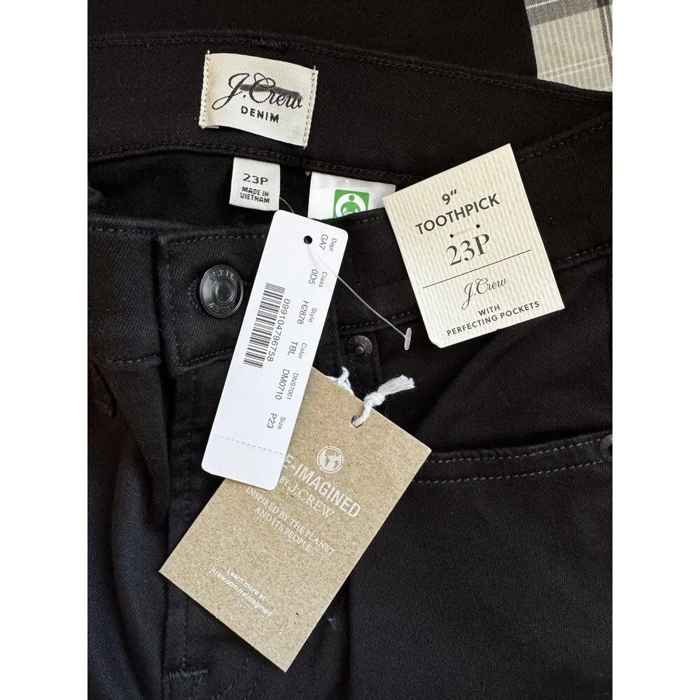 NWT J Crew 9” Toothpick Black Mid Rise Stretchy Skinny Jeans Size 23P - Image 5